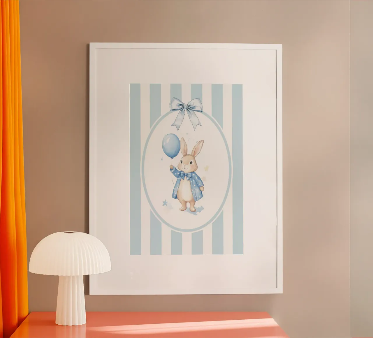 Coniglietto che tiene in mano un palloncino blu carta hahnemühle da Jungle Joy Art