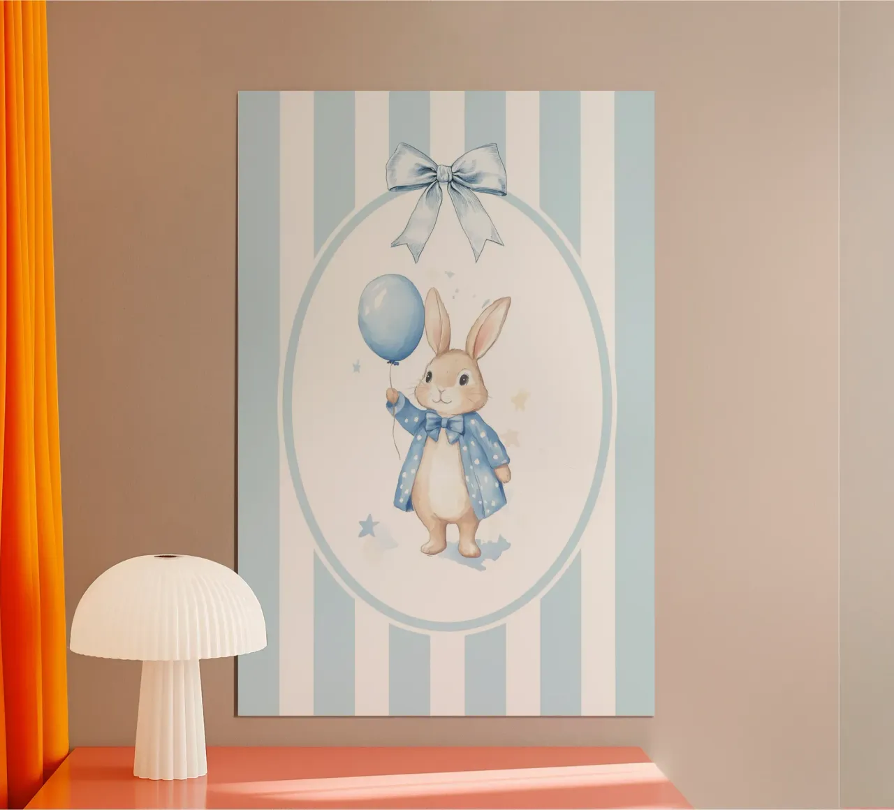 Coniglietto che tiene in mano un palloncino blu carta hahnemühle da Jungle Joy Art