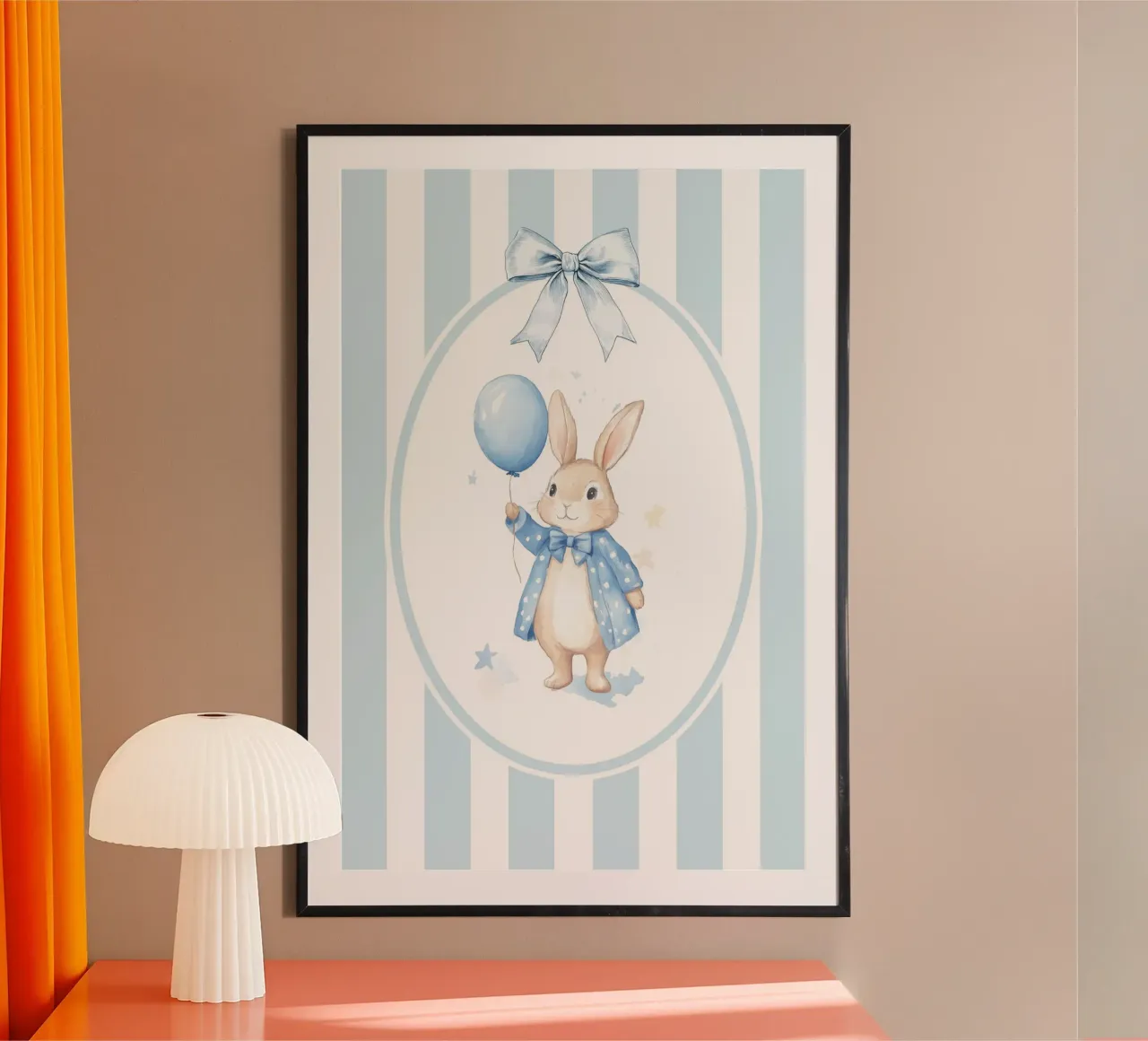 Coniglietto che tiene in mano un palloncino blu carta hahnemühle da Jungle Joy Art