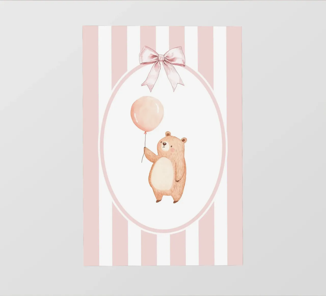 Orso che tiene in mano un palloncino rosa pellicola backlit da Jungle Joy Art