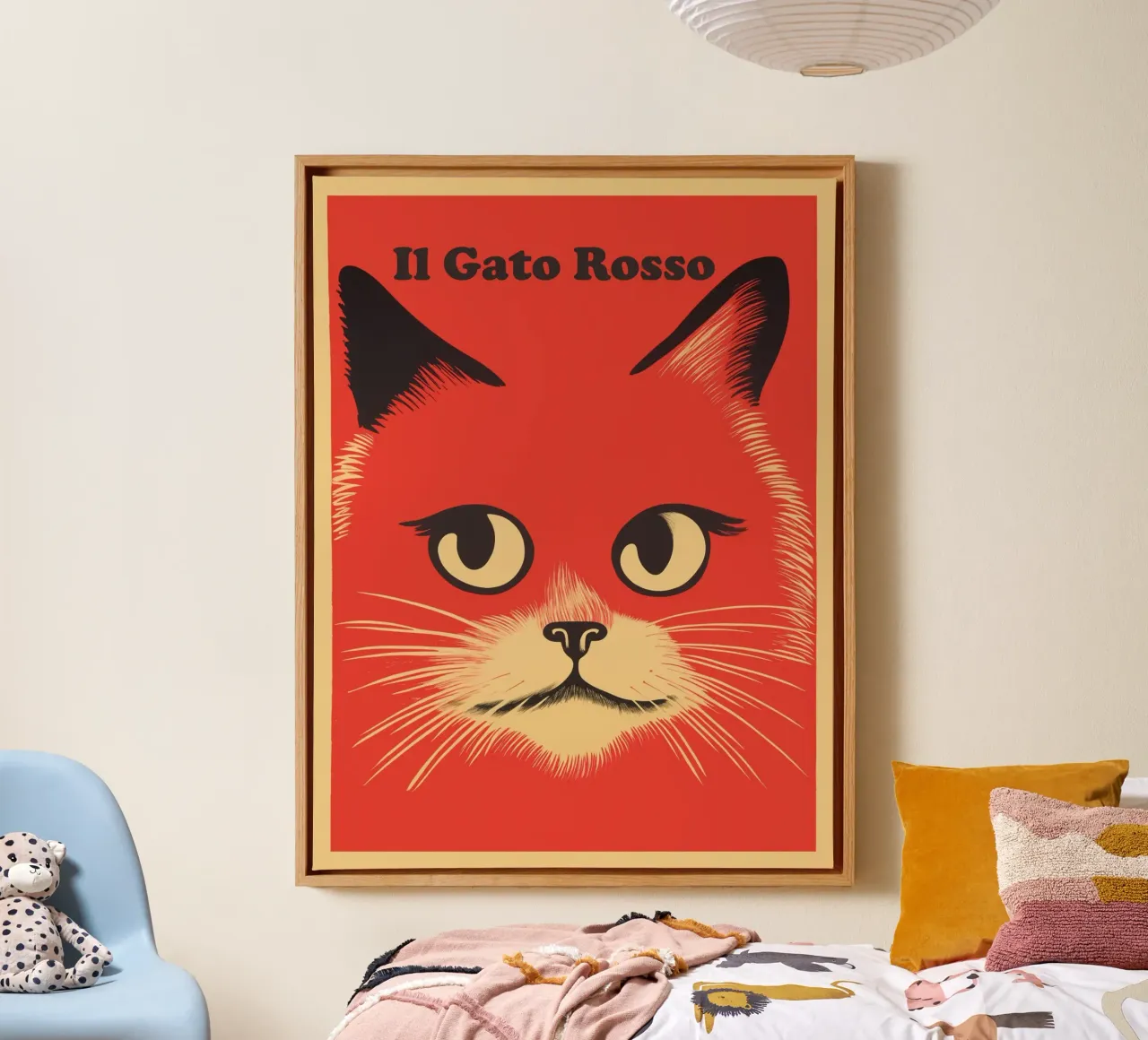 The Red Cat | 60s Vintage Retro Risograph canvas with Floater frame by Autofocus