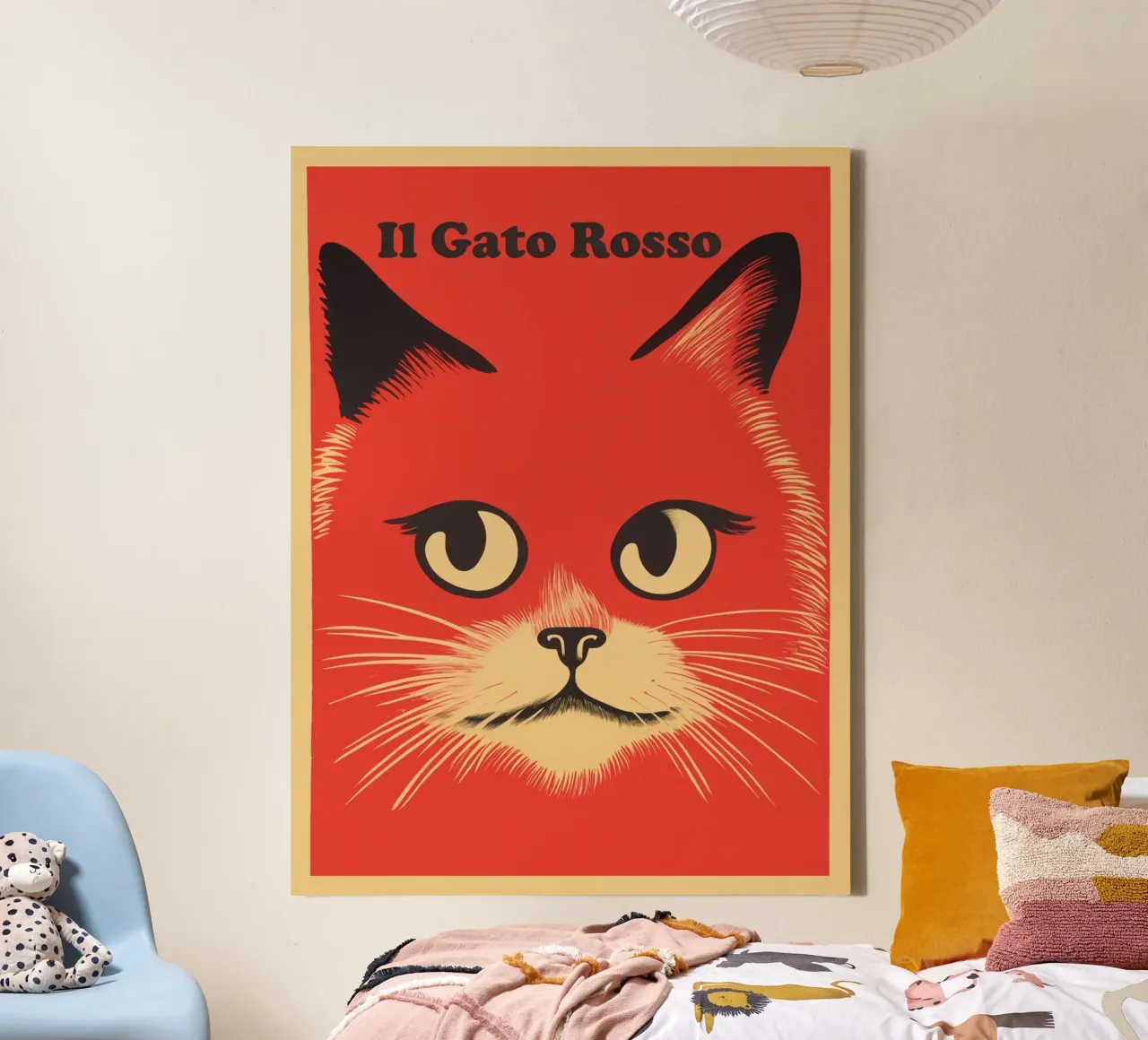 The Red Cat | 60s Vintage Retro Risograph canvas with Floater frame by Autofocus