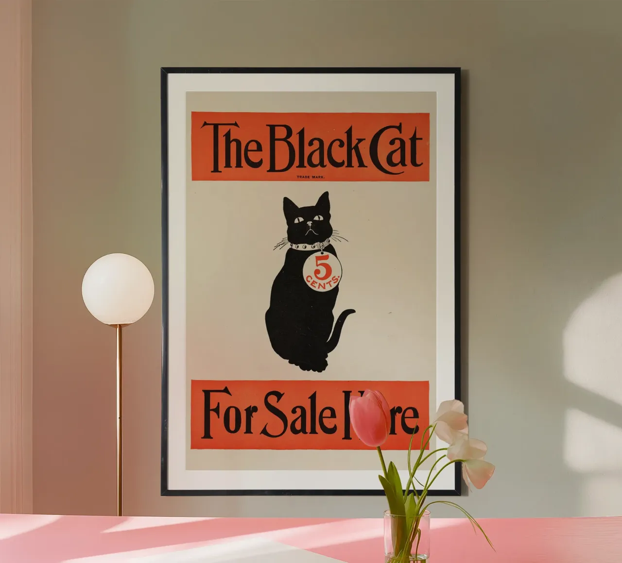 The black cat for sale here poster con telaio in alluminio da Old Masters