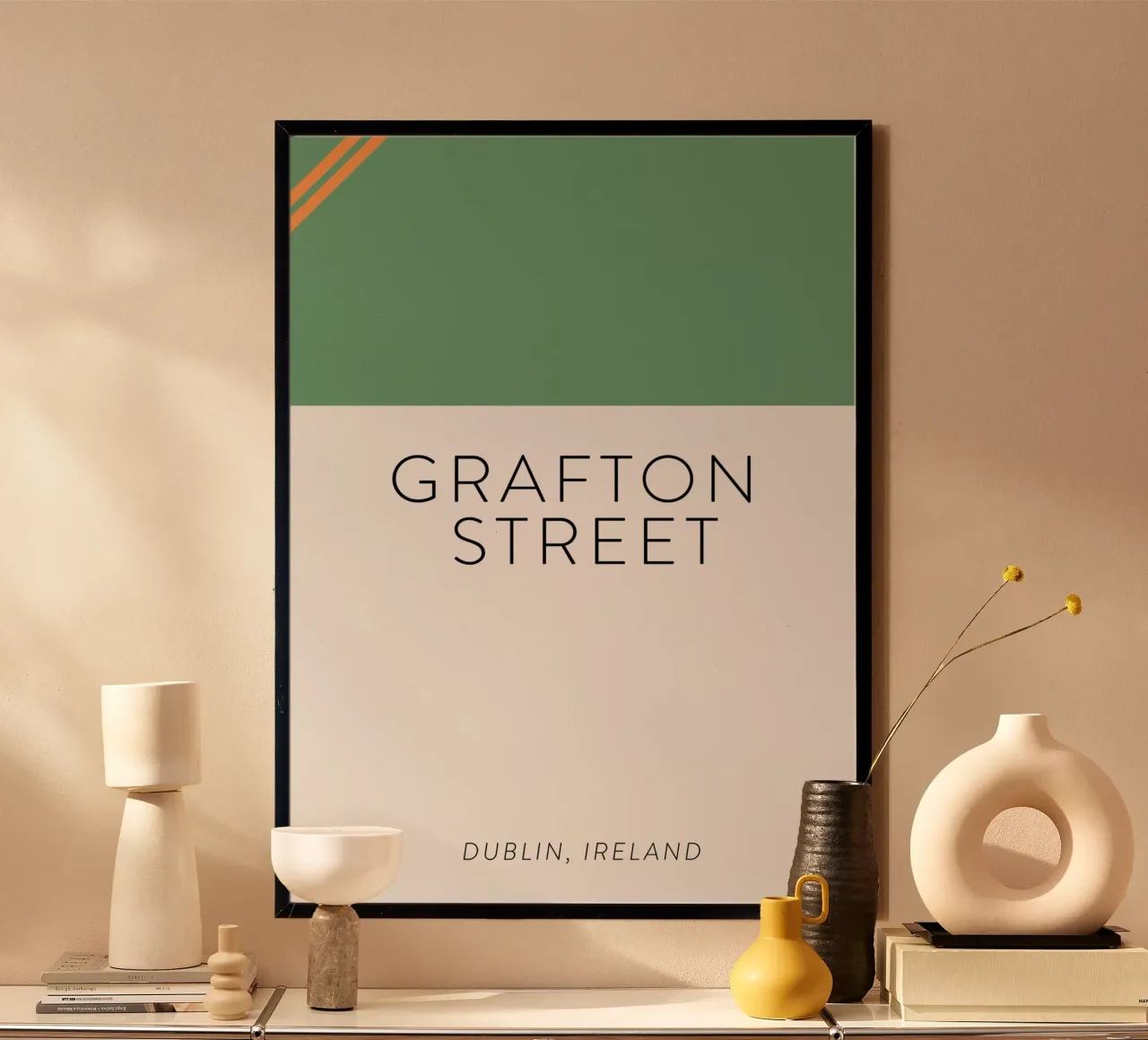 Street names (Grafton Street, Dublin Ireland) poster with aluminum frame by Ayleen