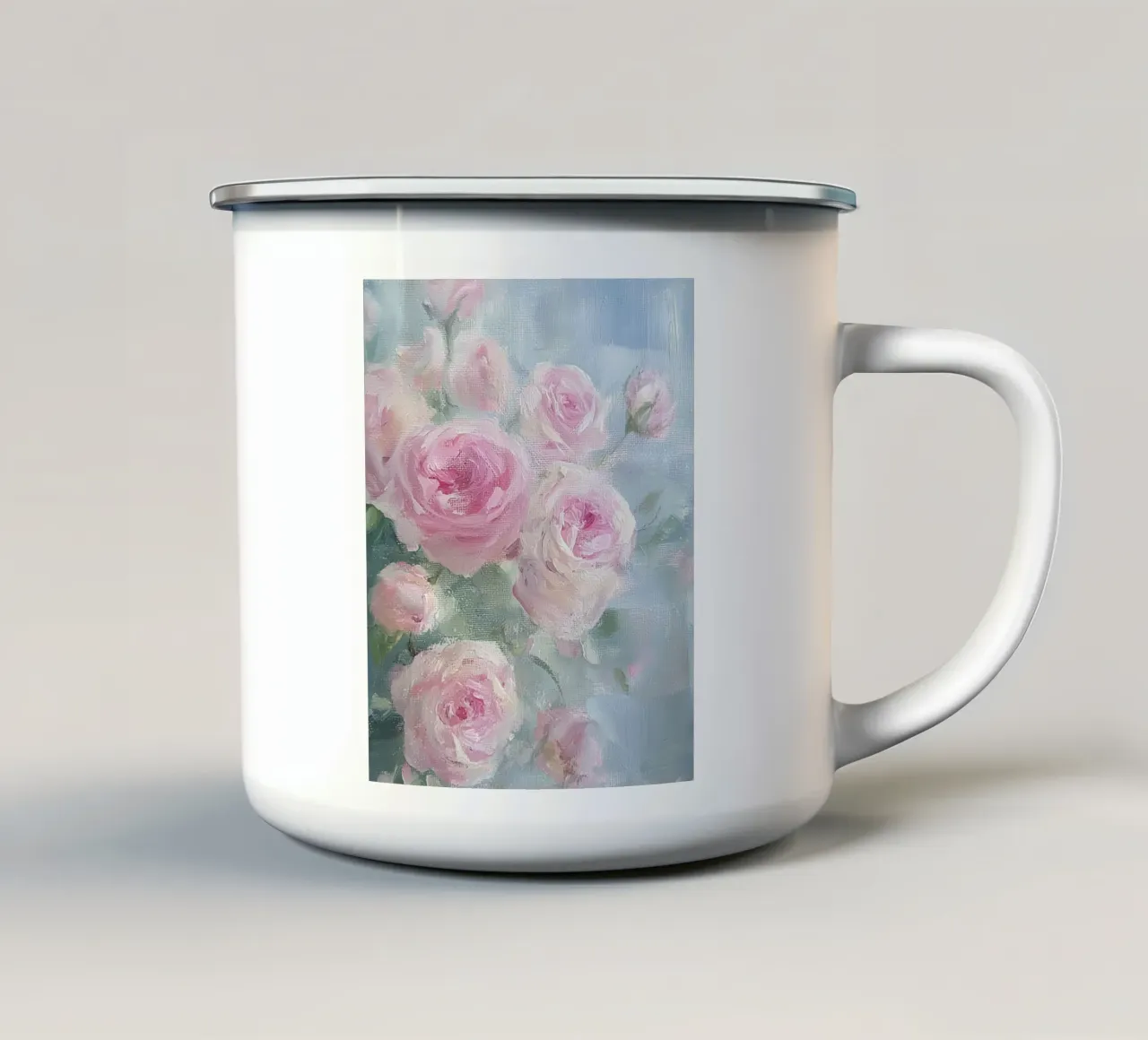 Vintage Botanical Abstract Flower Pink Roses Spring Floral tazza in smalto da Gentle Echoes Art