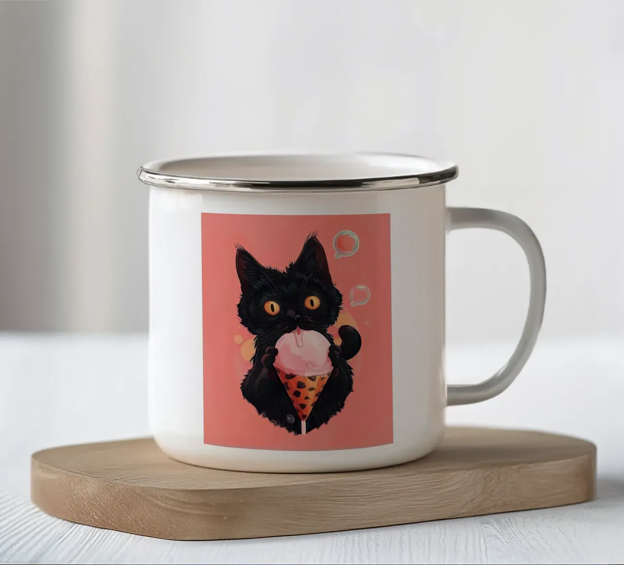 Gatto nero con gelato tazza in smalto da DaarbyN