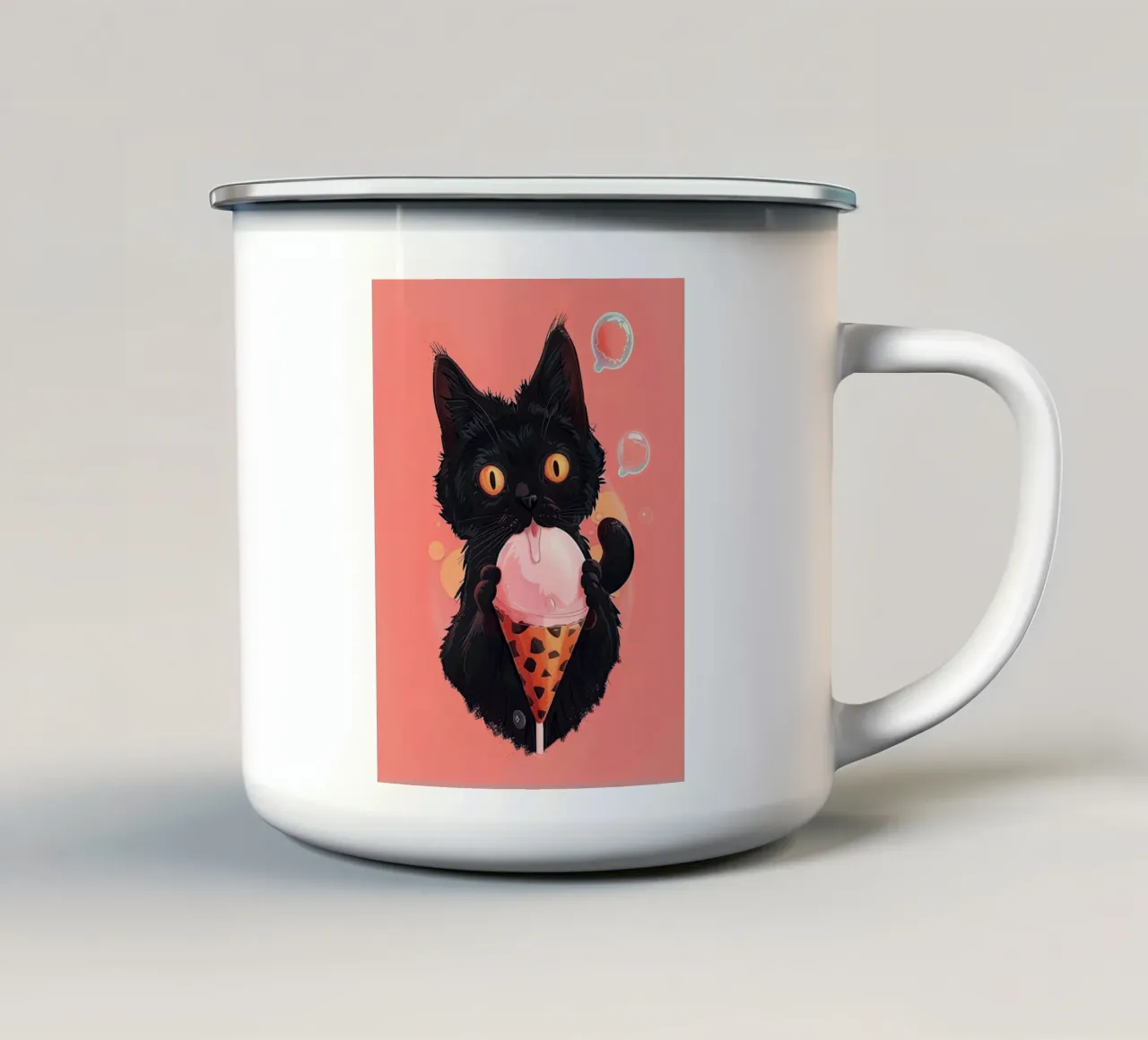 Gatto nero con gelato tazza in smalto da DaarbyN