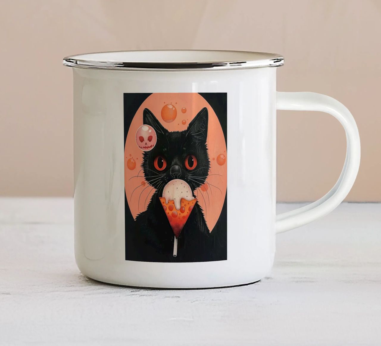 Mystical Cat and Floating Bubbles enamel mug by DaarbyN