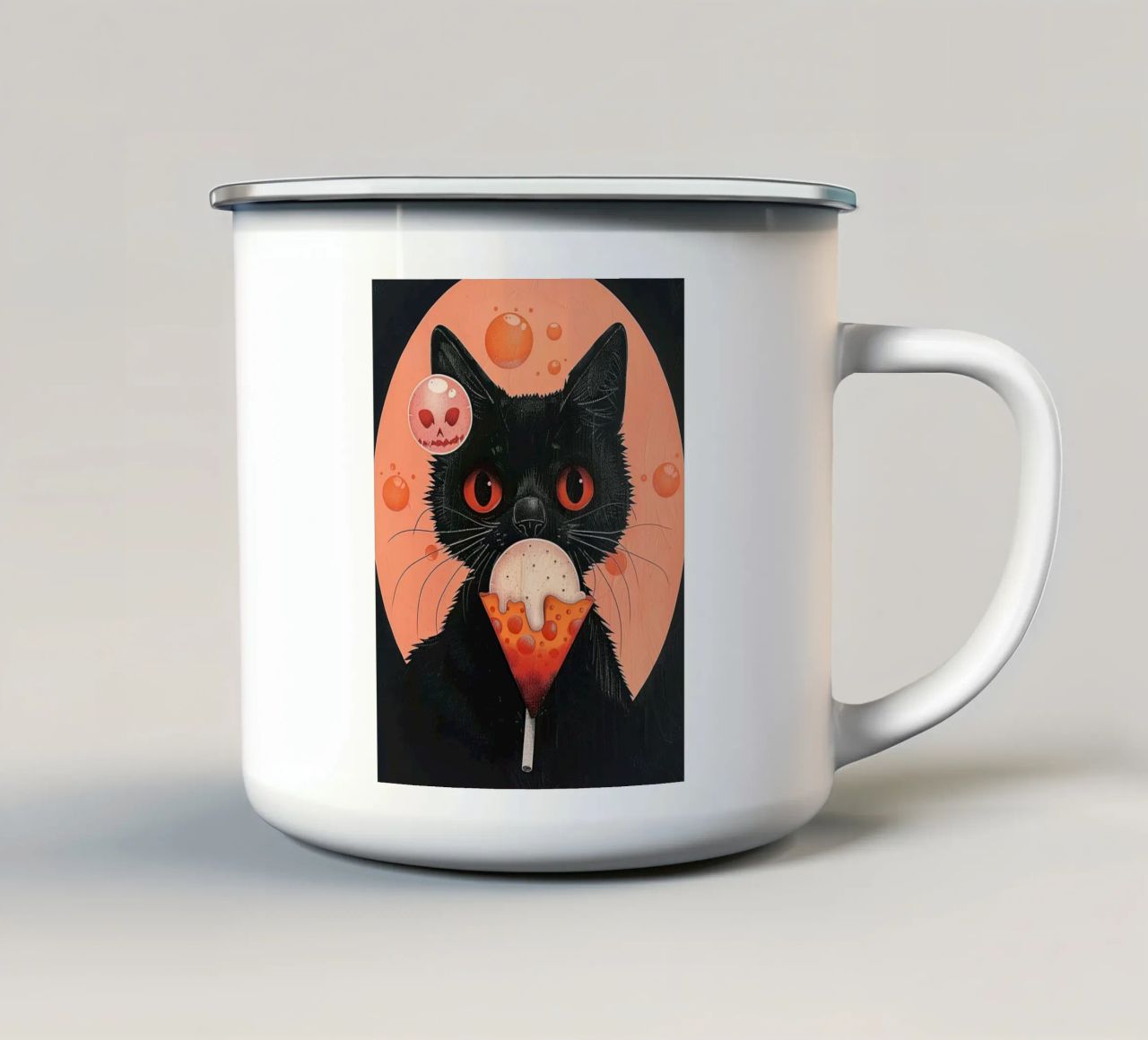 Mystical Cat and Floating Bubbles enamel mug by DaarbyN