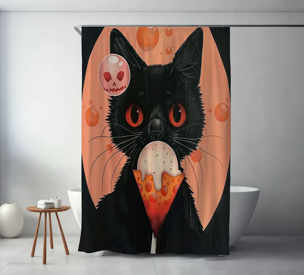 Mystical Cat and Floating Bubbles shower curtain by DaarbyN