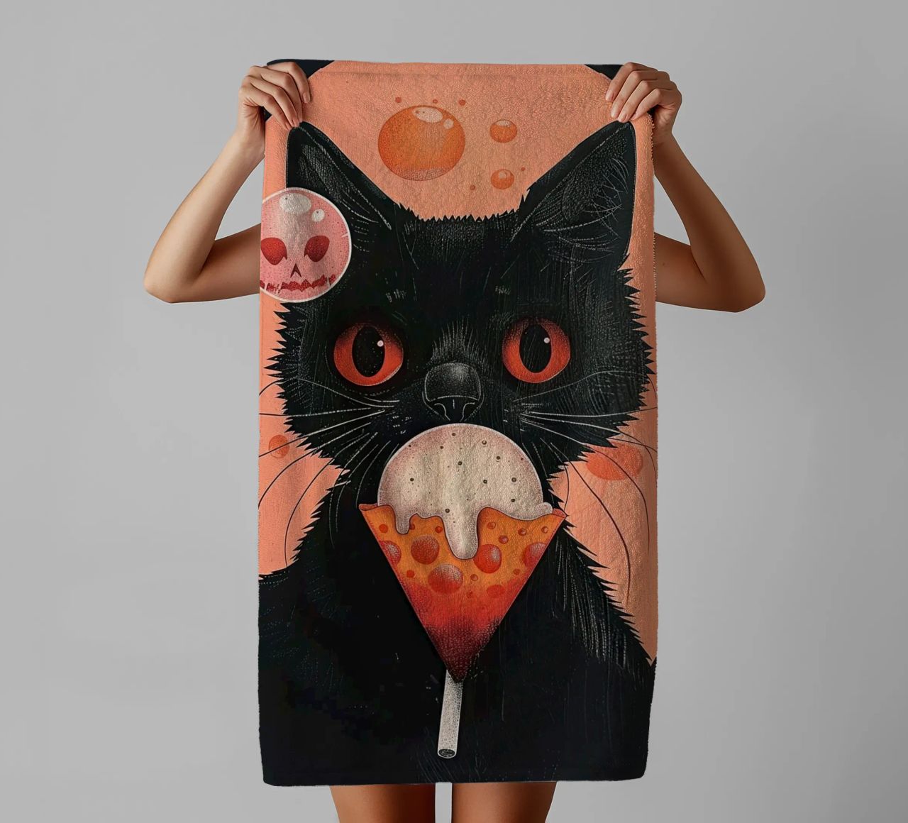 Mystical Cat and Floating Bubbles towel by DaarbyN
