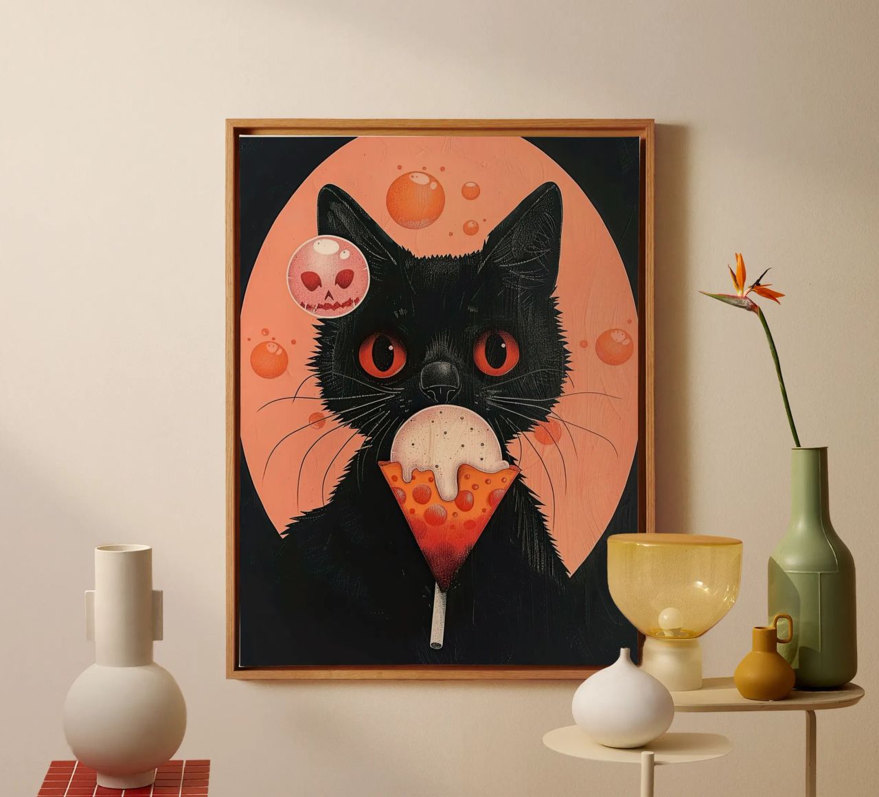 Mystical Cat and Floating Bubbles canvas by DaarbyN