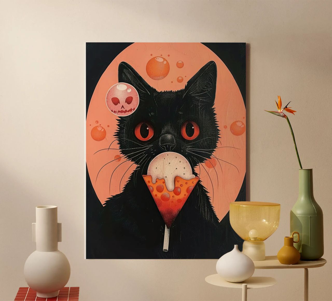 Mystical Cat and Floating Bubbles canvas by DaarbyN