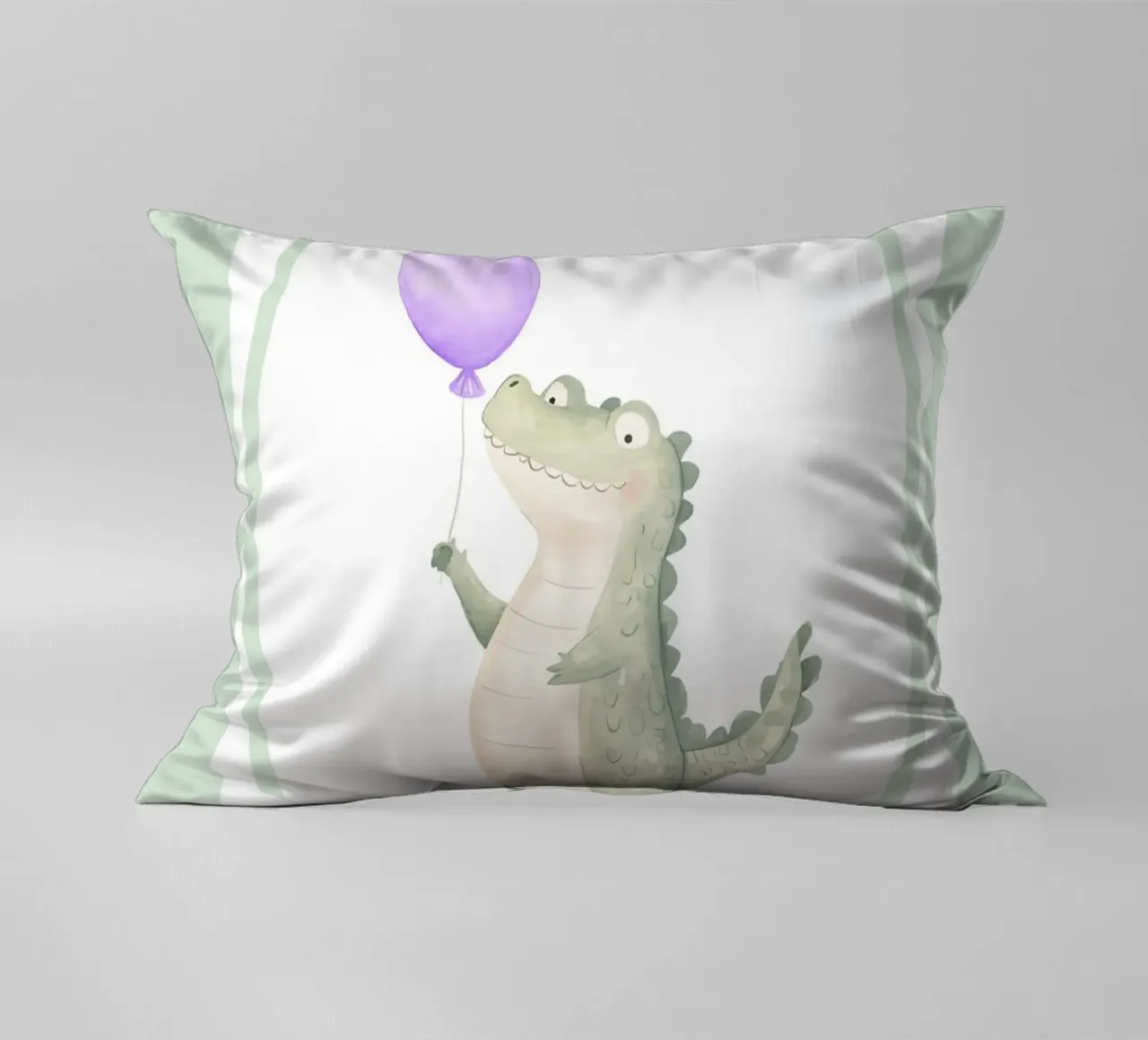 Coccodrillo che tiene in mano un palloncino viola cuscino da Jungle Joy Art