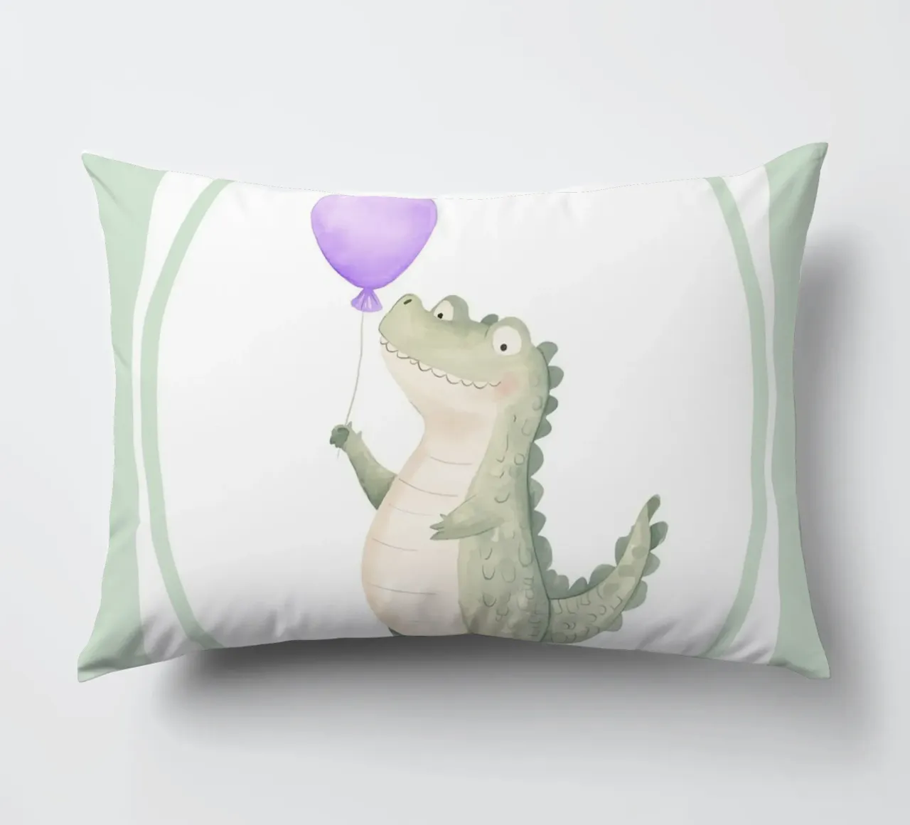 Coccodrillo che tiene in mano un palloncino viola cuscino da Jungle Joy Art