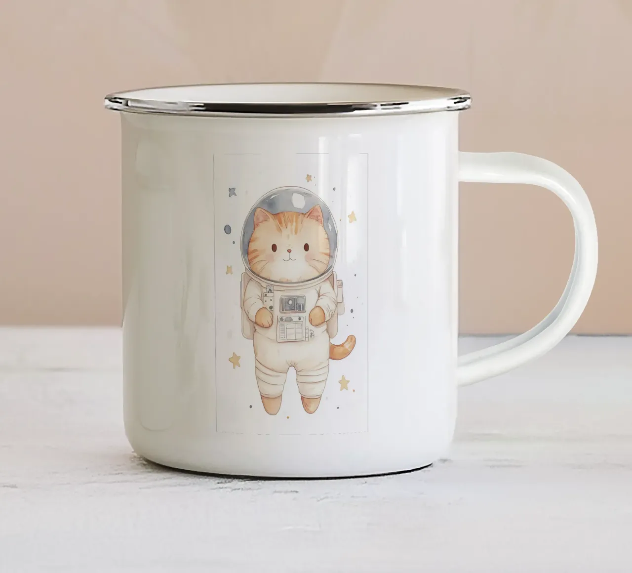 Gatto astronauta nello spazio tazza in smalto da Jungle Joy Art