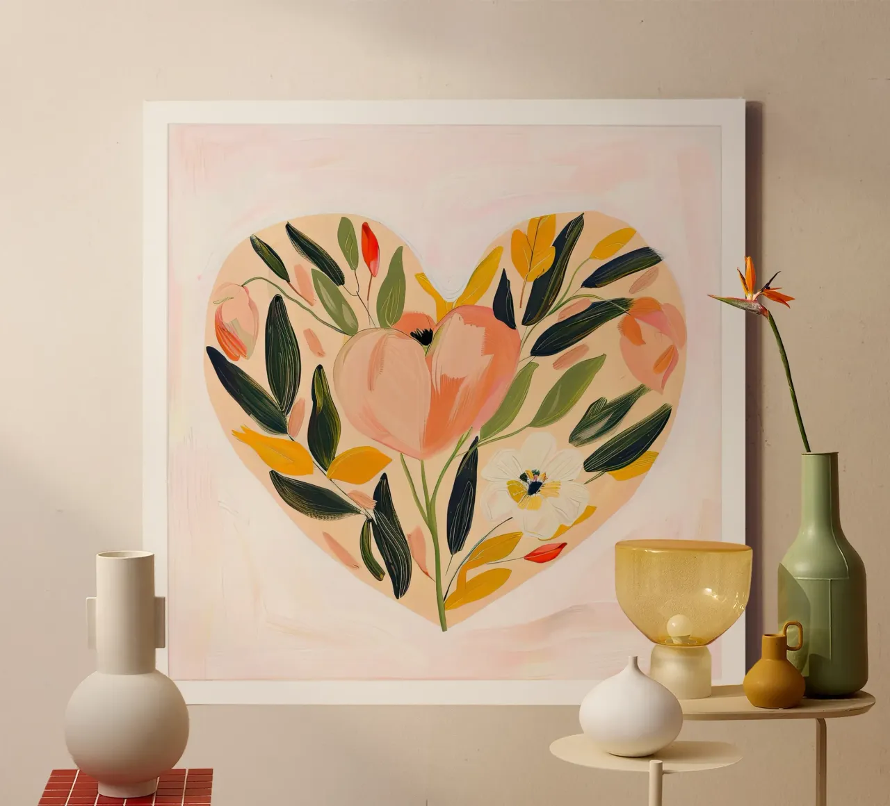 Bloemen Hart Bloei canvas met Baklijst van DaarbyN