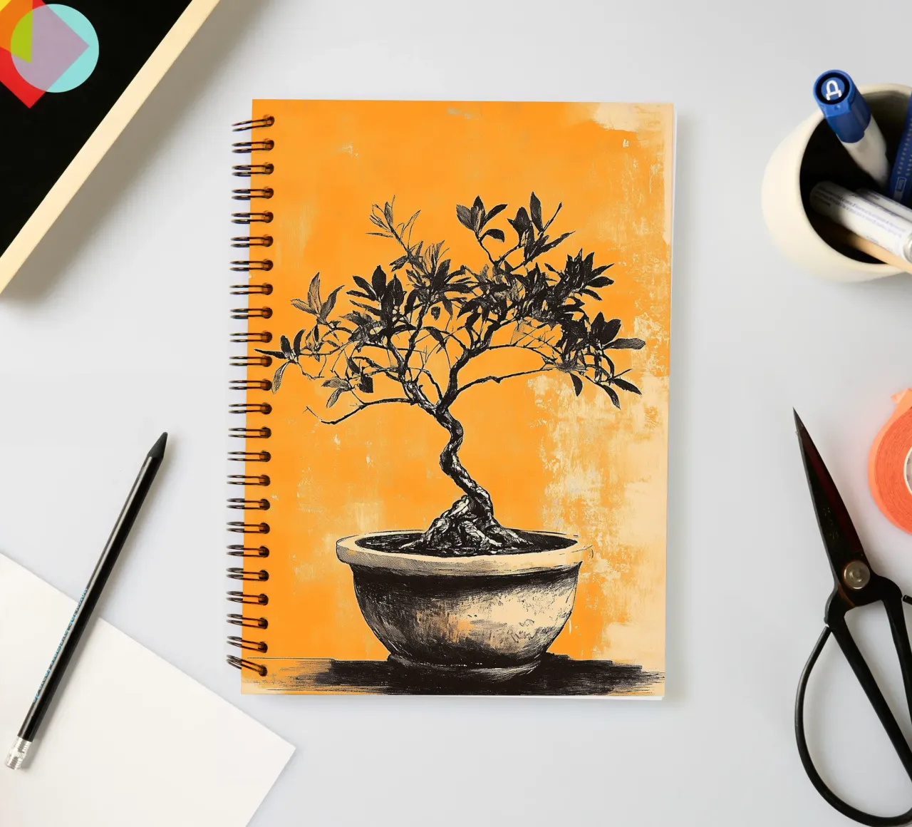 Bonsai on orange background spiral notebook by Flora & Horizon