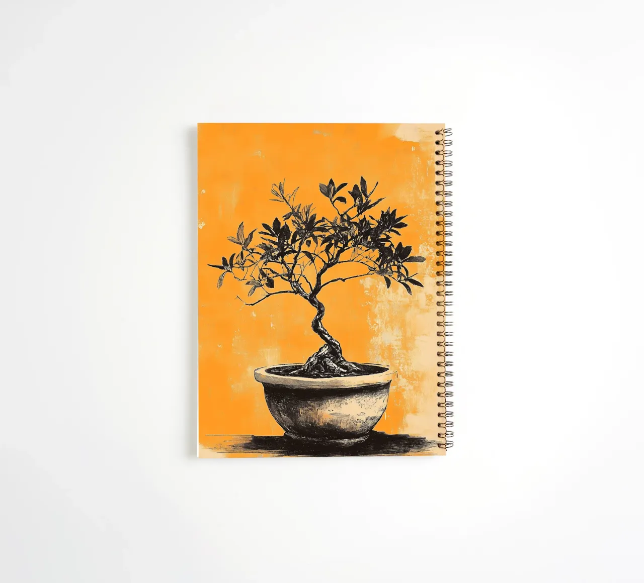 Bonsai on orange background spiral notebook by Flora & Horizon