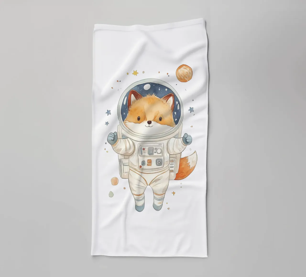 Fox Astronaut in Space towel by Jungle Joy Art