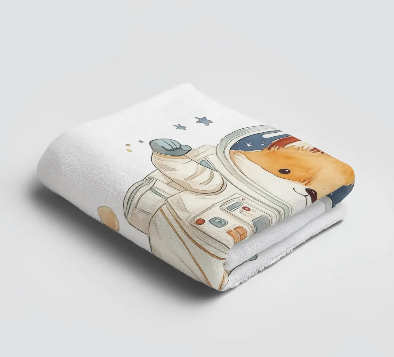 Fox Astronaut in Space towel by Jungle Joy Art