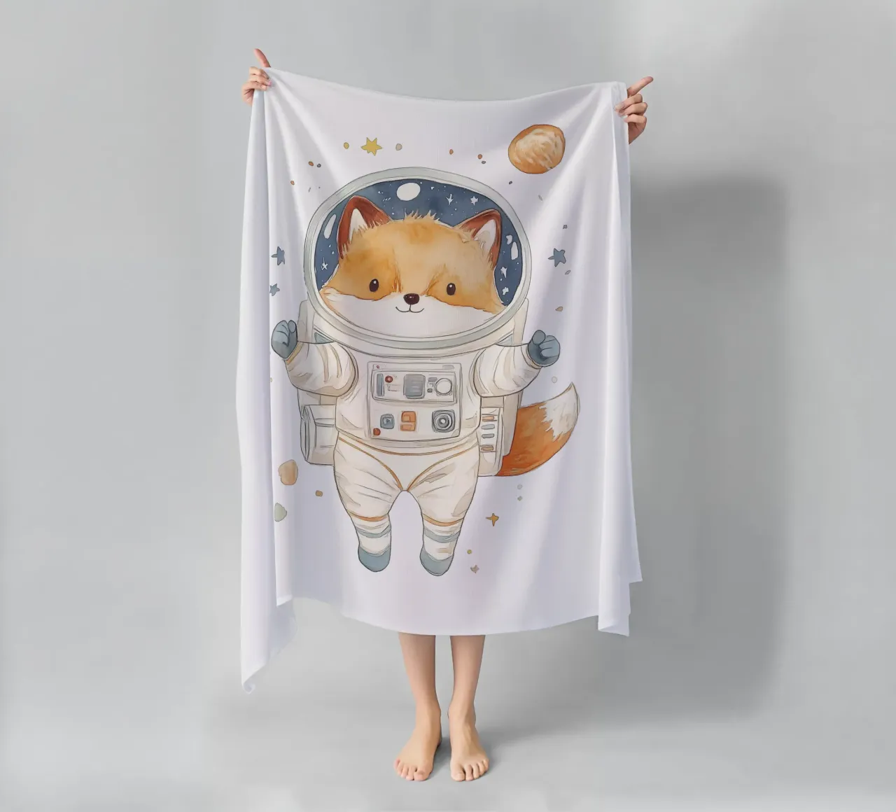 Fox Astronauta nello spazio telo mare da Jungle Joy Art