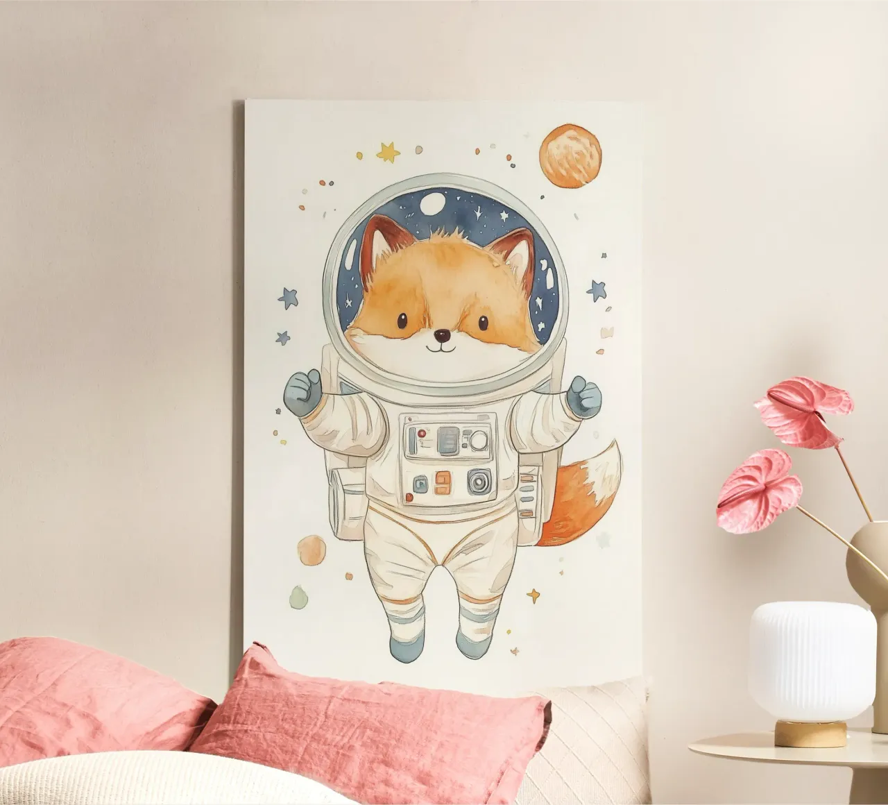 Fox Astronaut in Space canvas by Jungle Joy Art