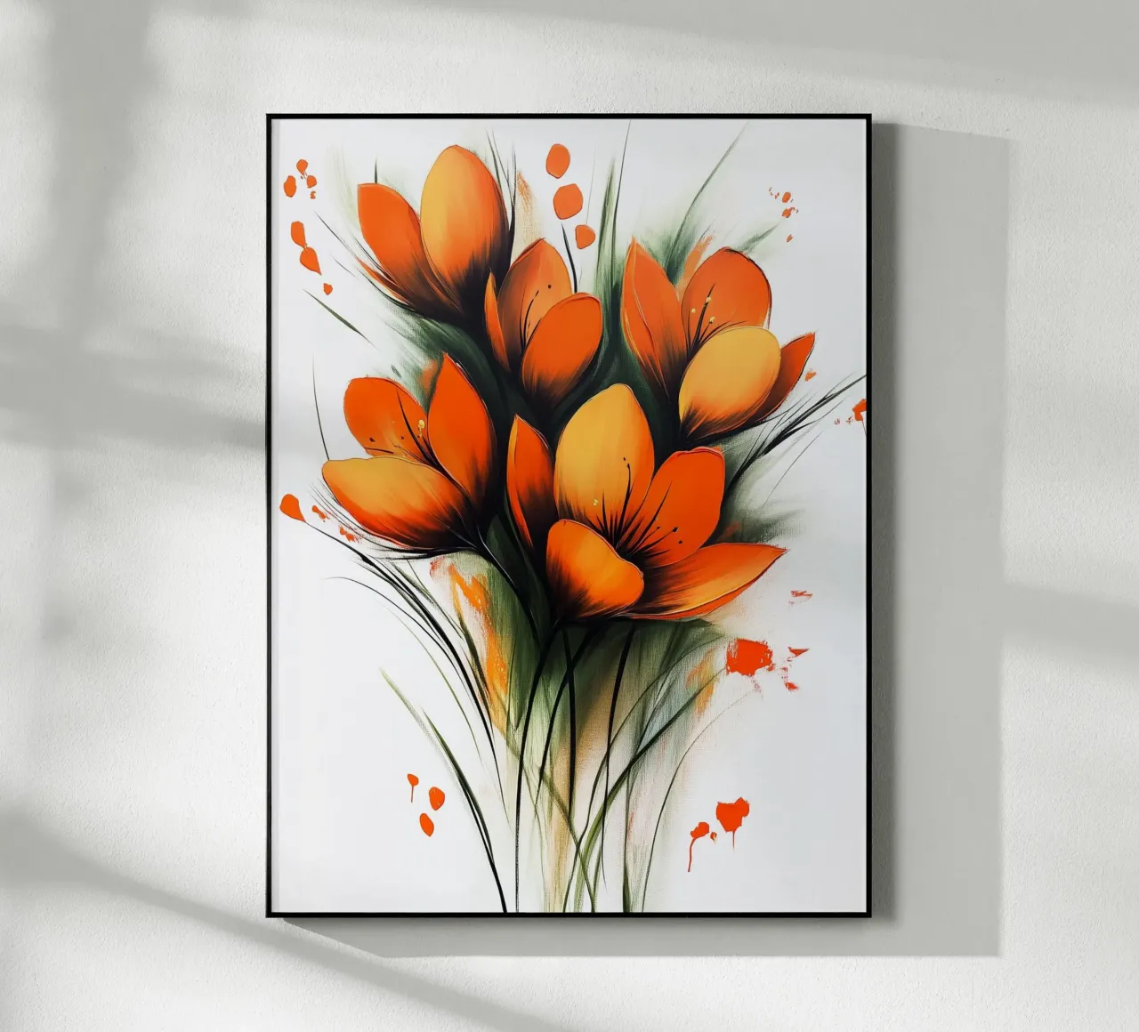 Oranje bloemen acryl van Flora & Horizon