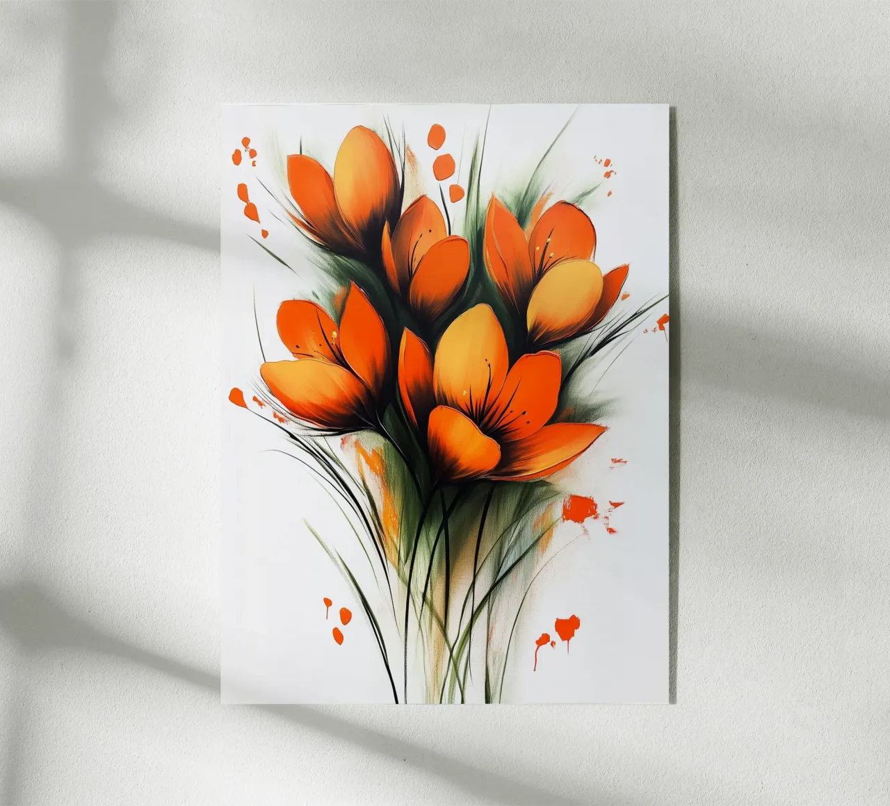 Oranje bloemen acryl van Flora & Horizon