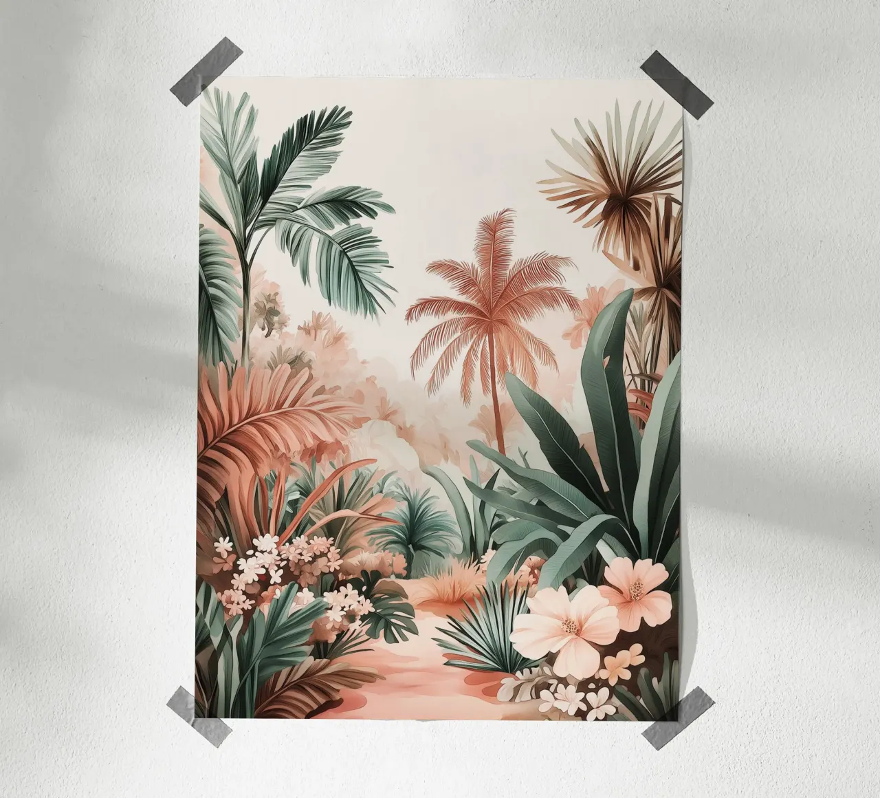 Palme e fiori esotici poster con telaio in alluminio da Flora & Horizon