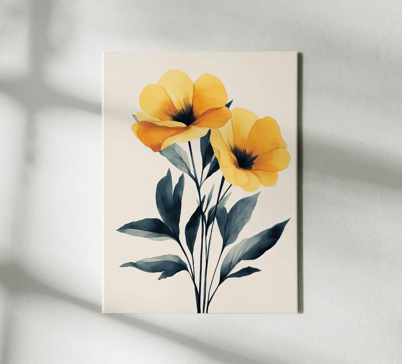 Gele bloemen op een lichte achtergrond canvas met Baklijst van Flora & Horizon