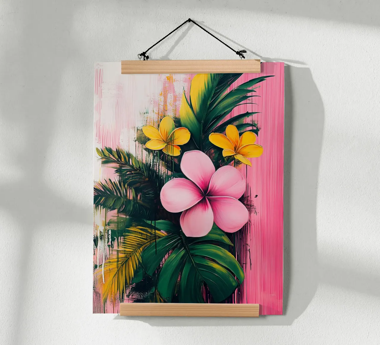 Illustrazione tropicale con fiori rosa e gialli poster da Flora & Horizon