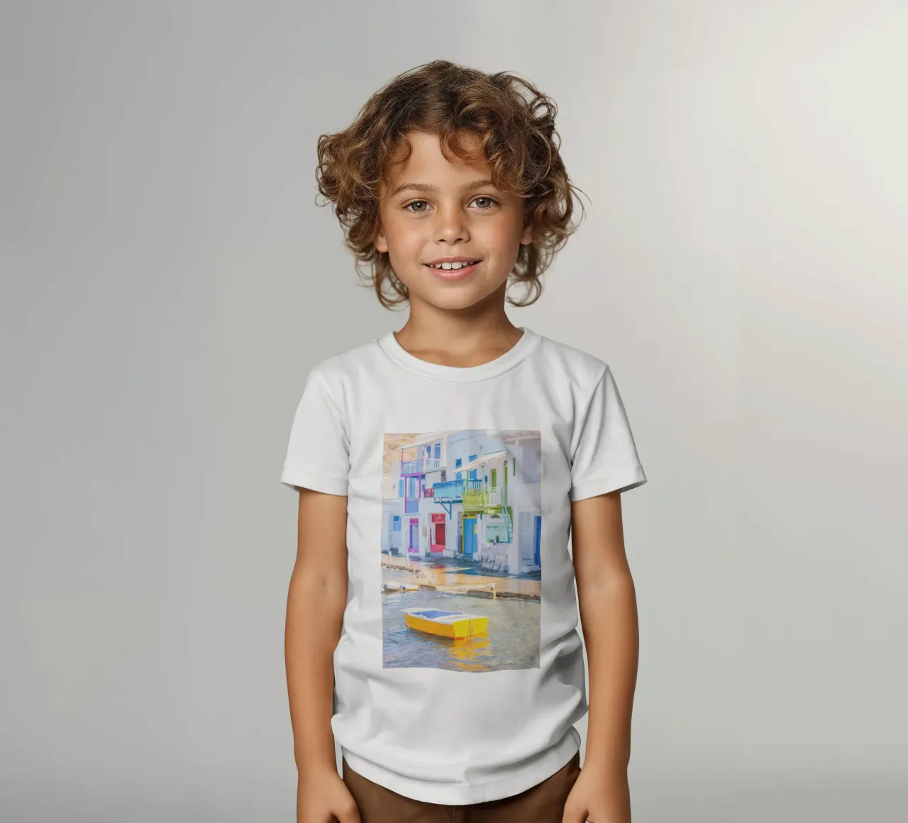 Milos, Greece I Yellow boat in the fishing port village of Klima kids t-shirt by Julie Travel Photography