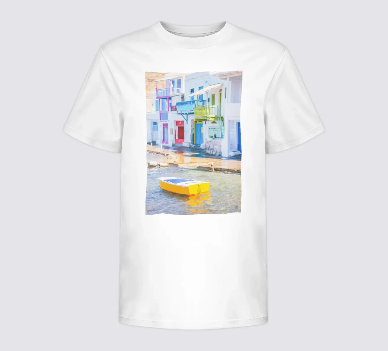 Milos, Greece I Yellow boat in the fishing port village of Klima kids t-shirt by Julie Travel Photography