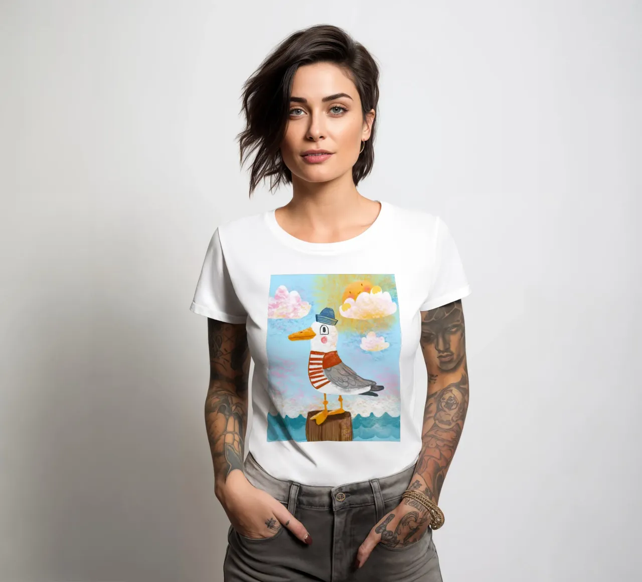 Seagull by the sea women's fitted t-shirt by Honigbrombeere
