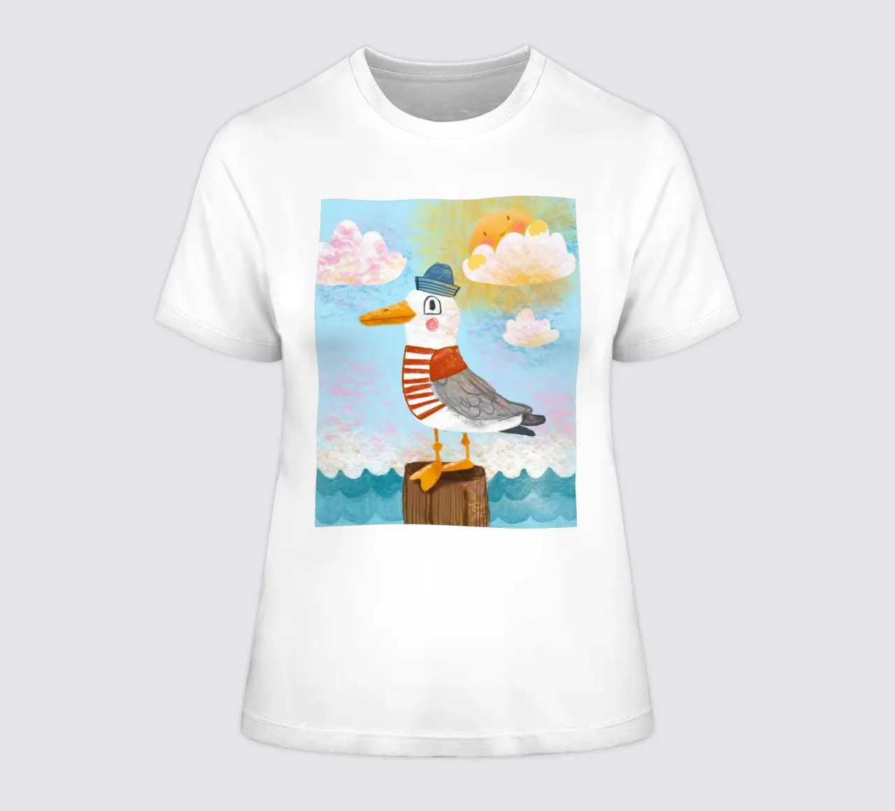 Seagull by the sea women's fitted t-shirt by Honigbrombeere