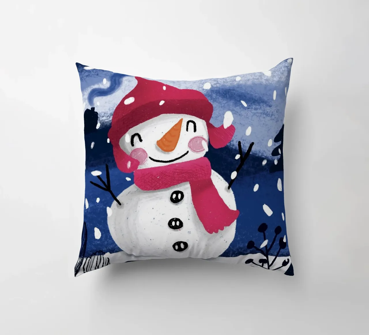 Fröhlicher Schneemann - Winterlandschaft l decorative cushion by Honigbrombeere