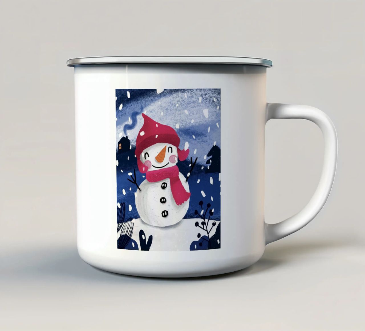 Fröhlicher Schneemann - Winterlandschaft l tazza in smalto da Honigbrombeere