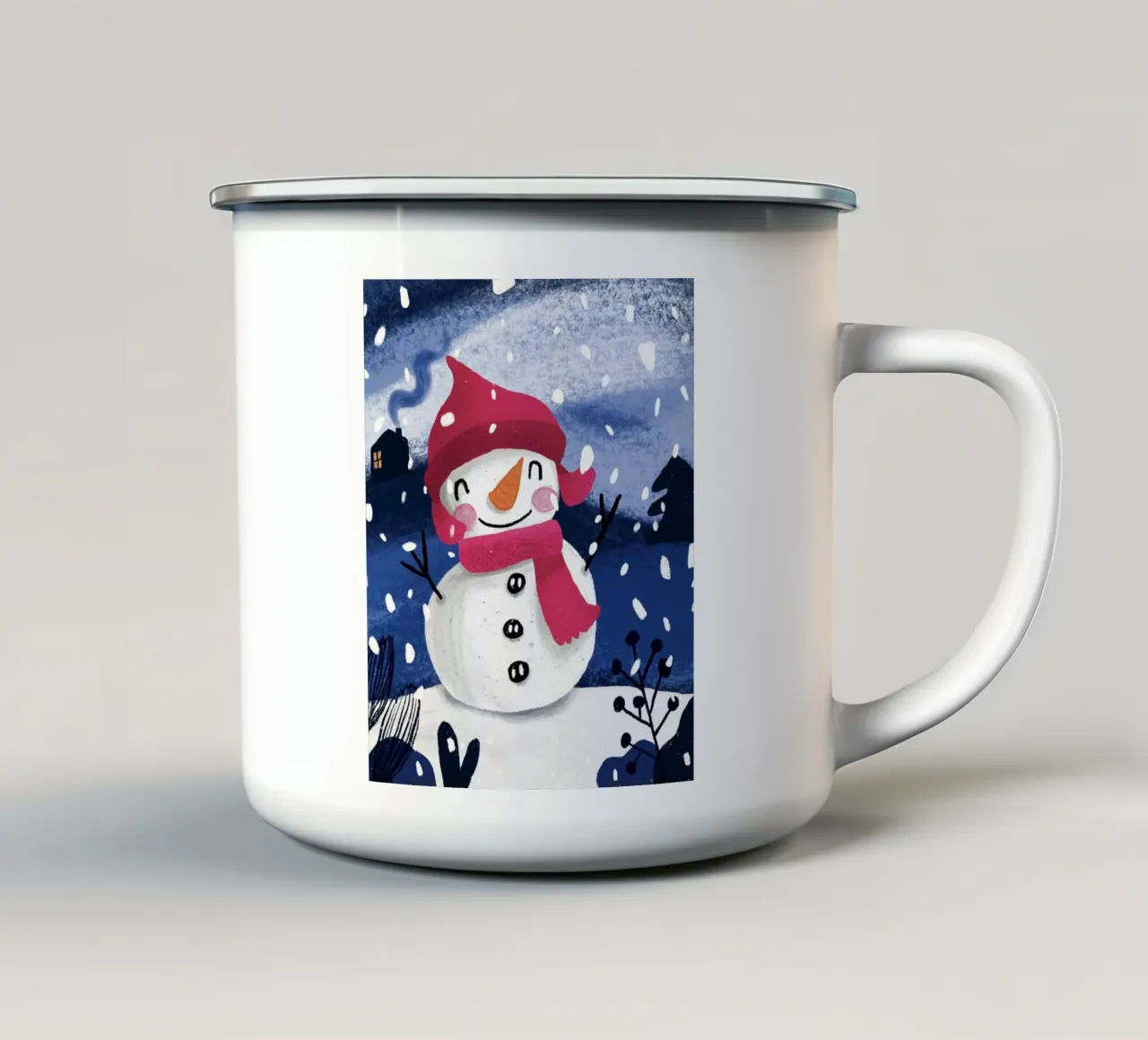 Fröhlicher Schneemann - Winterlandschaft l tazza in smalto da Honigbrombeere