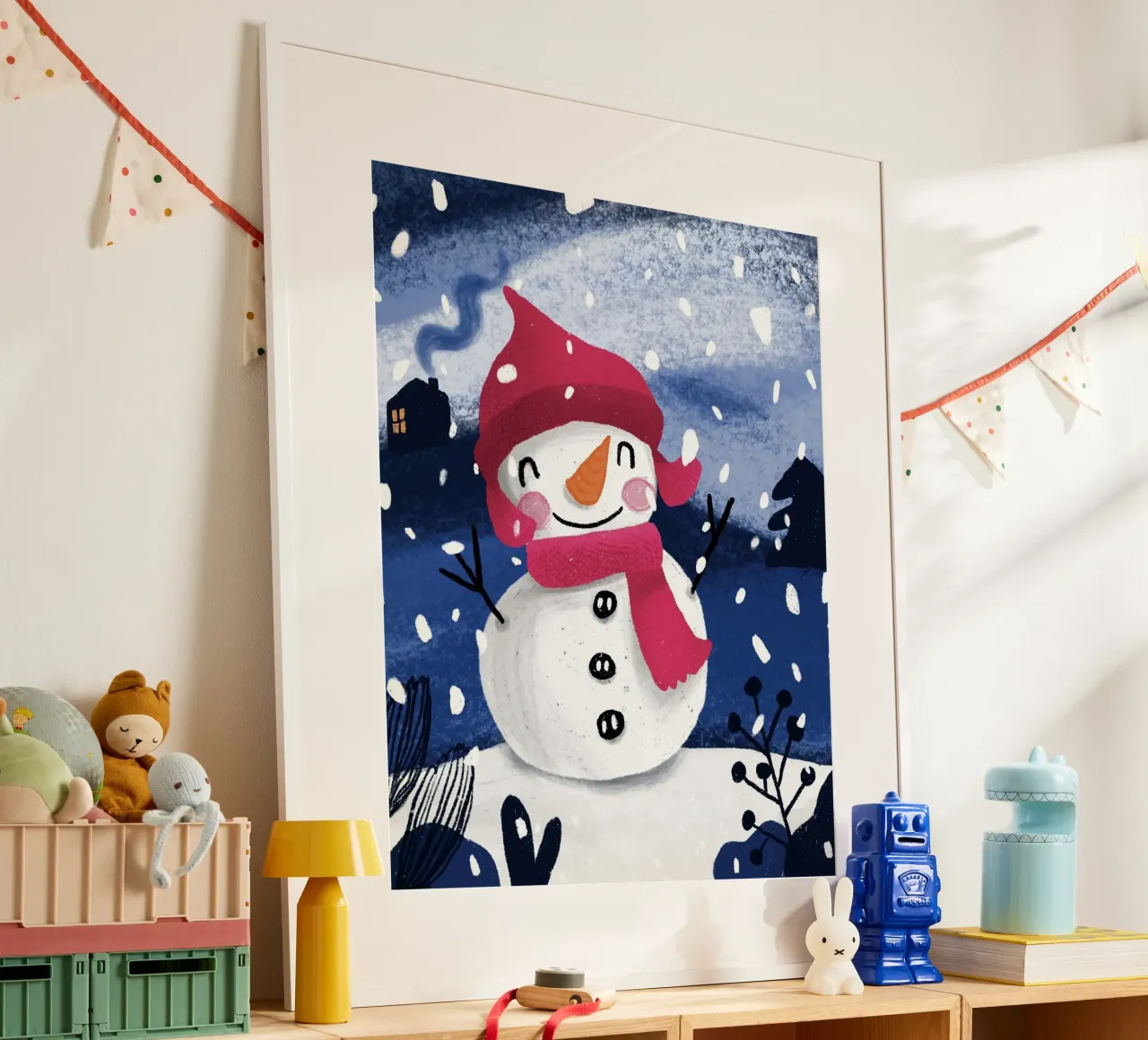 Fröhlicher Schneemann - Winterlandschaft l poster con telaio in plastica da Honigbrombeere