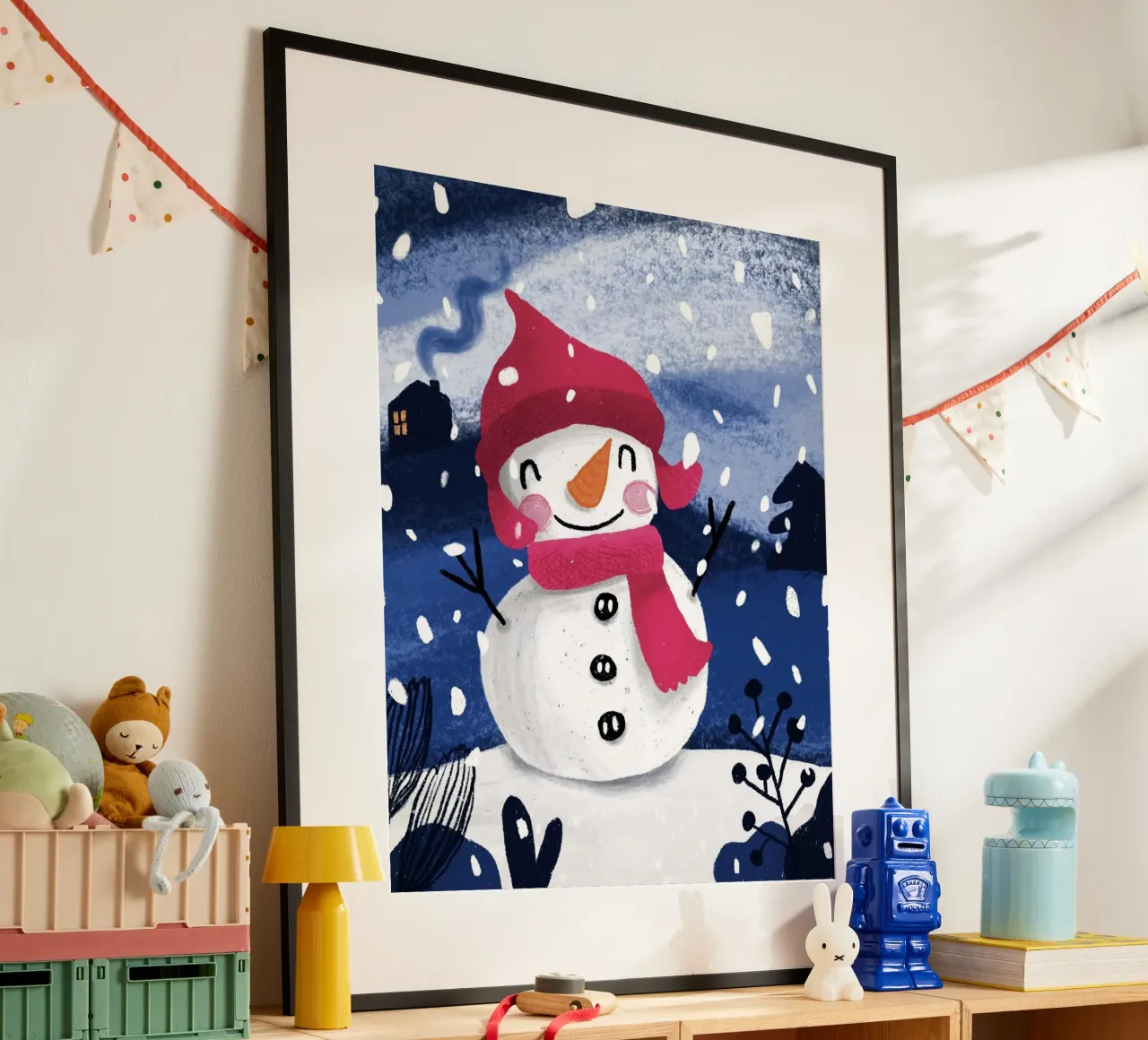 Fröhlicher Schneemann - Winterlandschaft l poster con telaio in plastica da Honigbrombeere