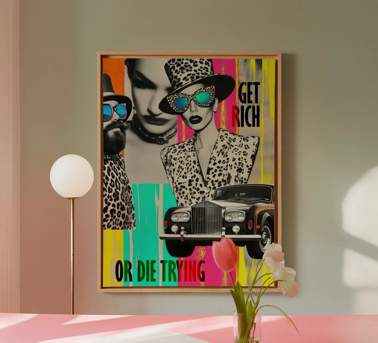Get Rich Or Die Trying | Pop Art Photo Collage canvas met Baklijst van Autofocus