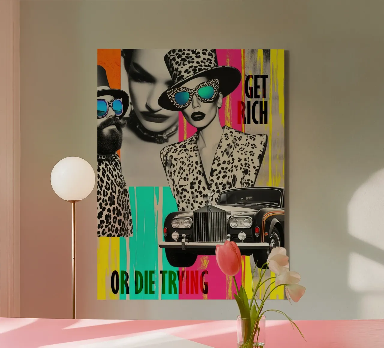 Get Rich Or Die Trying | Pop Art Photo Collage canvas met Baklijst van Autofocus
