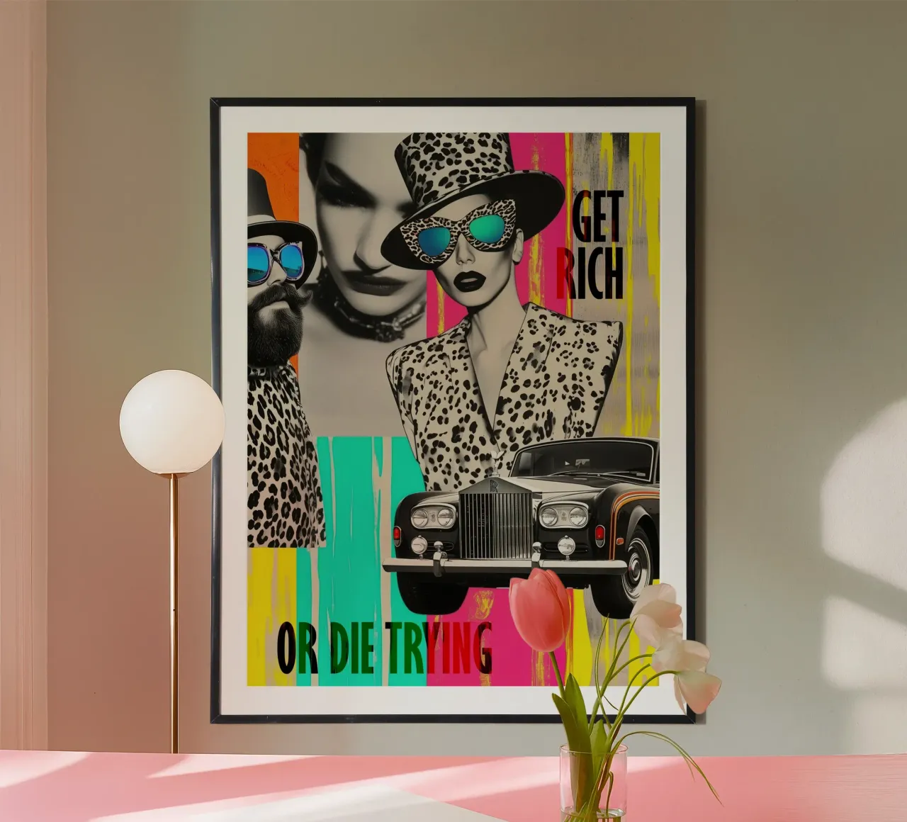 Get Rich Or Die Trying | Pop Art Photo Collage poster con telaio in plastica da Autofocus
