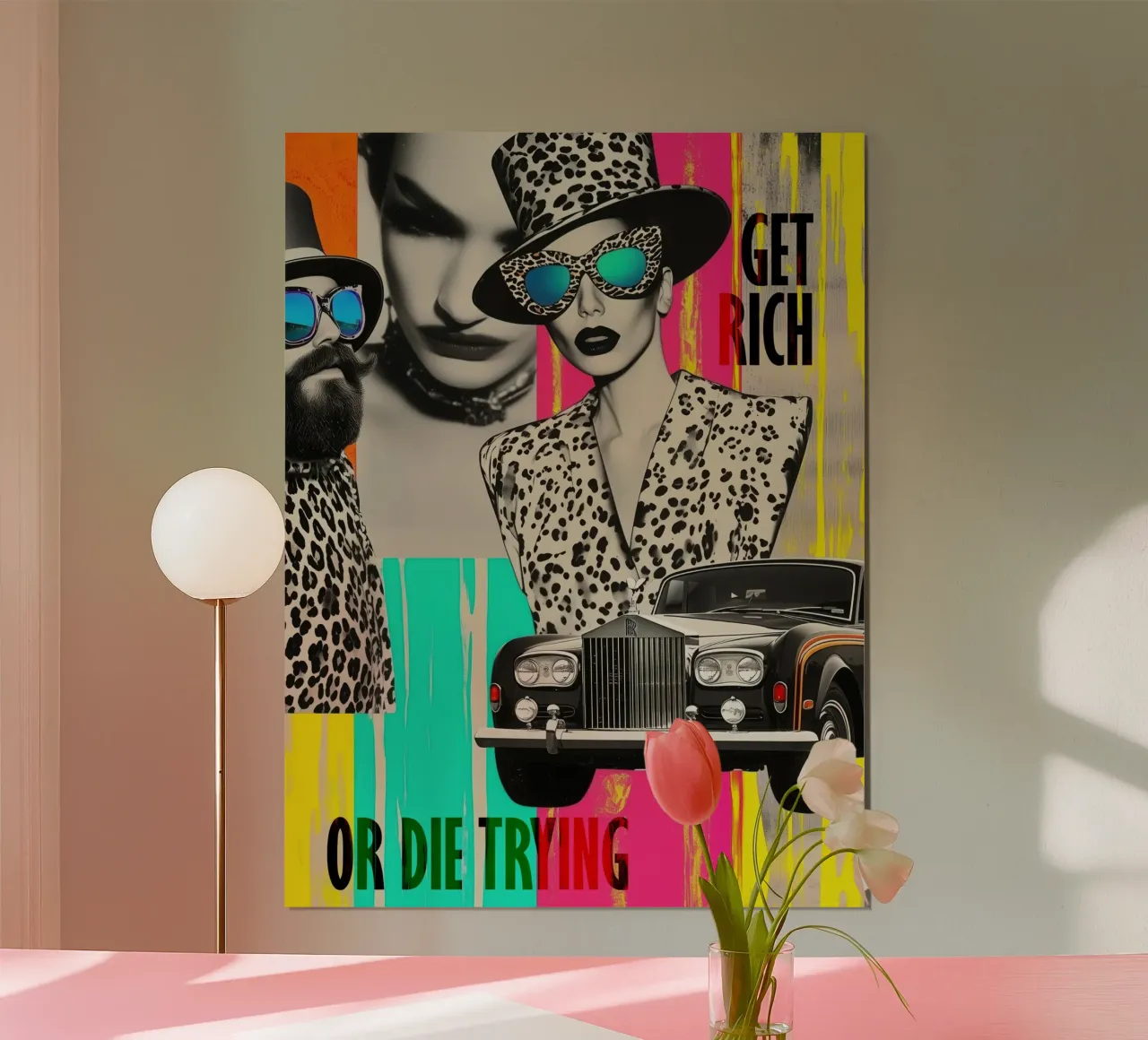 Get Rich Or Die Trying | Pop Art Photo Collage poster con telaio in plastica da Autofocus
