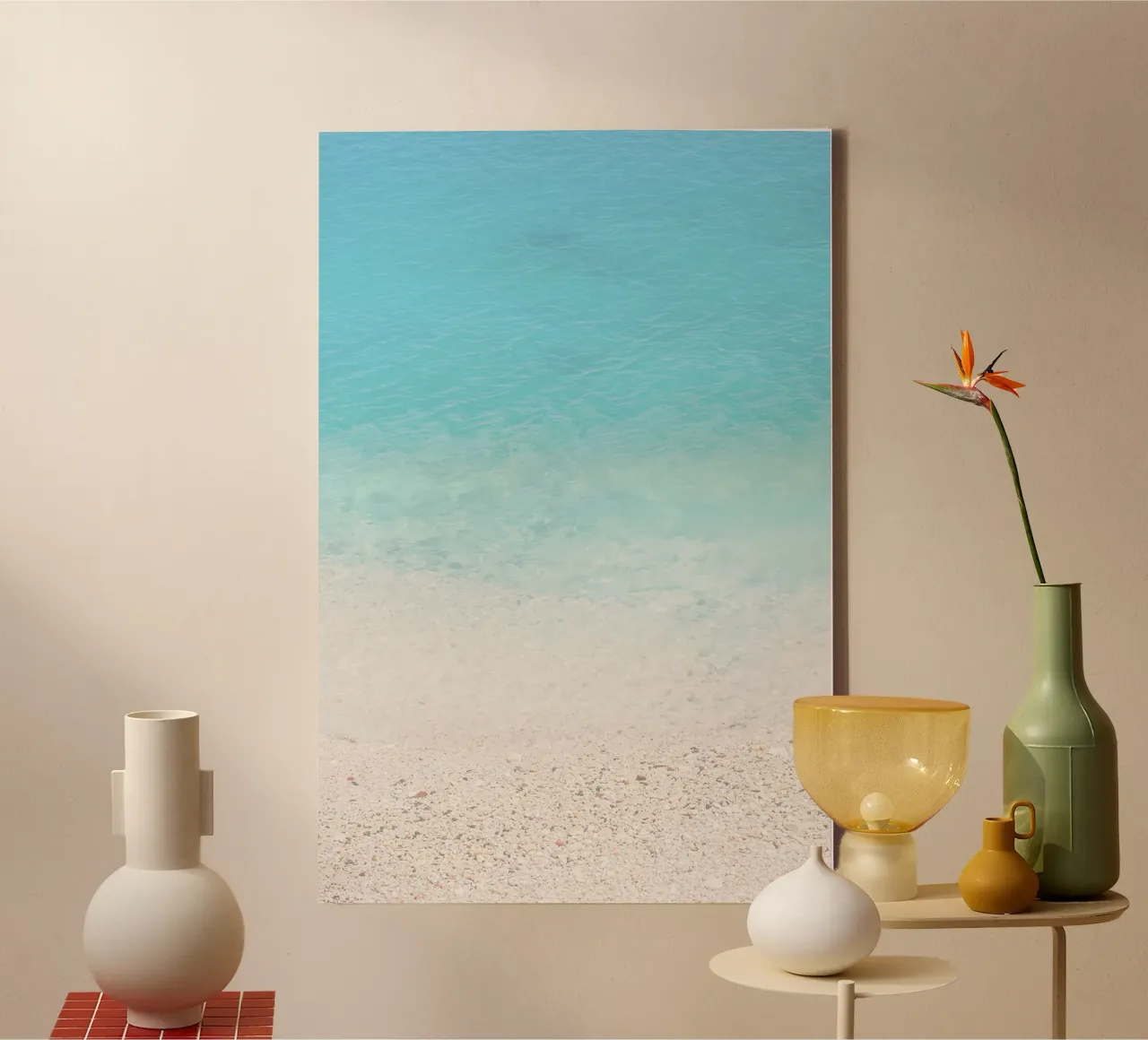 Milos, Griekenland I Minimalistisch turquoise Middellandse Zee canvas met Baklijst van Julie Travel Photography