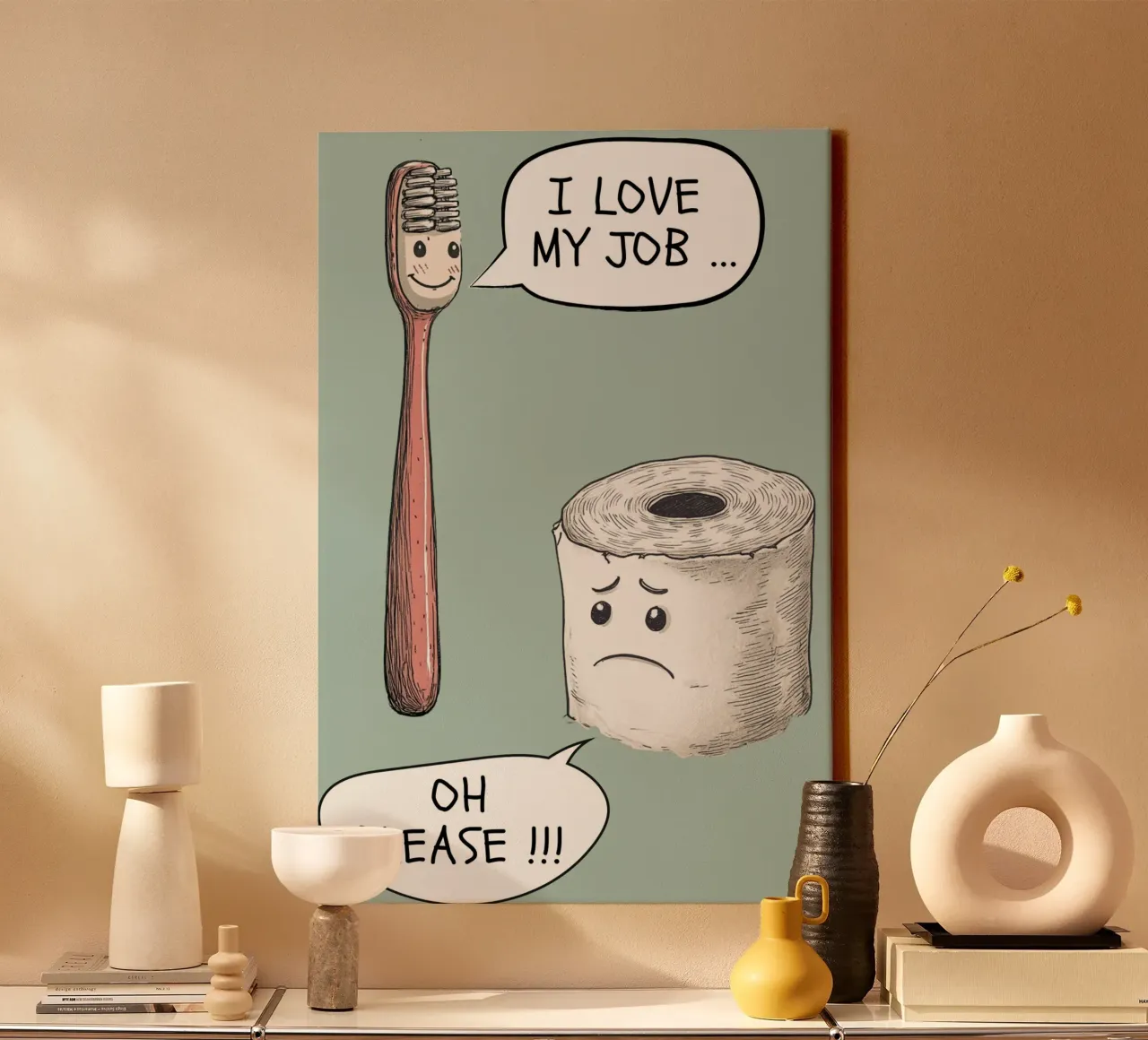 Talking Toothbrush & Toilet Roll tela con Cornice a cassetta da NORDLICHT DESIGNS