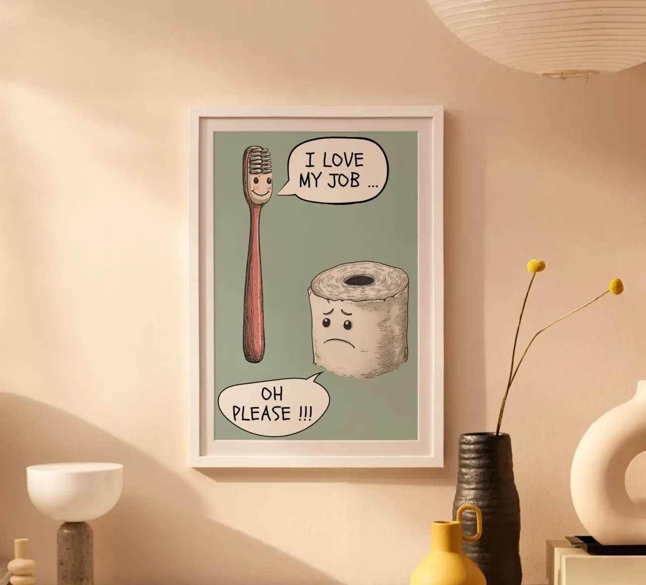 Talking Toothbrush & Toilet Roll poster with aluminum frame by NORDLICHT DESIGNS