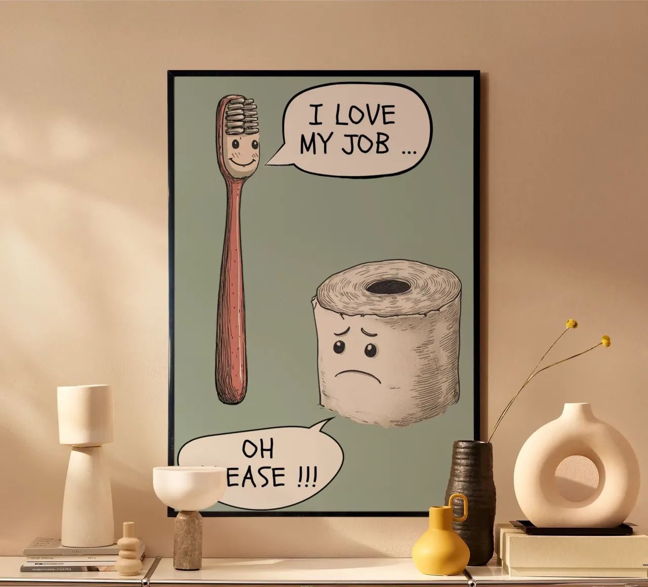Talking Toothbrush & Toilet Roll poster with aluminum frame by NORDLICHT DESIGNS
