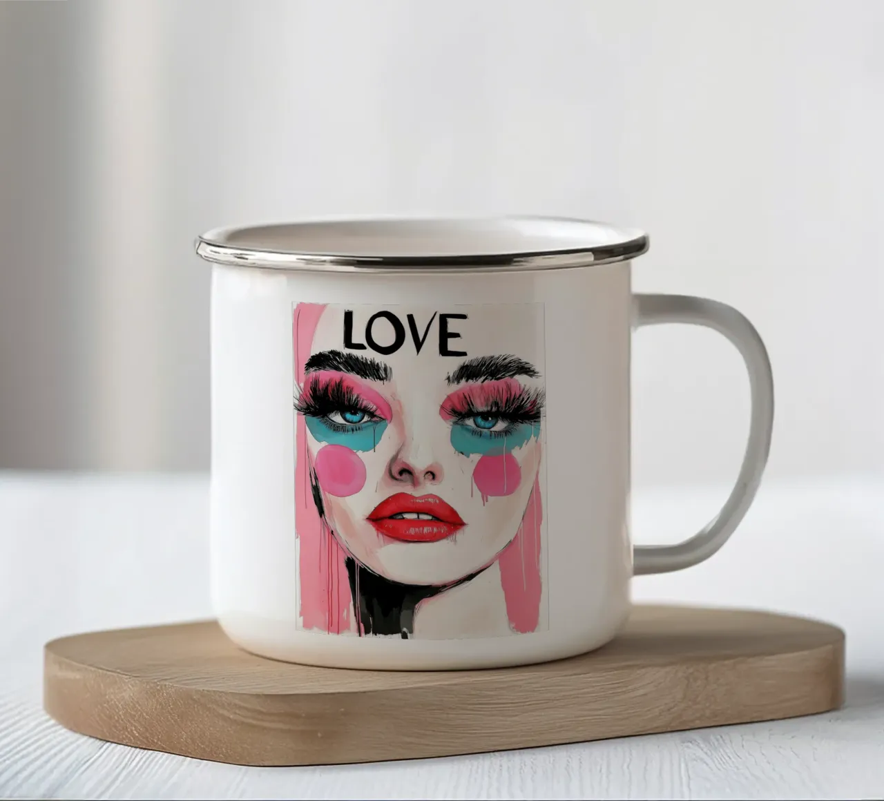 Amore donna ritratto text art tazza in smalto da Justyna Jaszke JBJart
